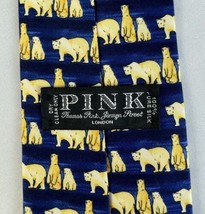 Thomas Pink Necktie Tie 100% Silk Polar Bear Navy Blue England - £19.29 GBP