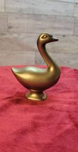 Vintage Brass Goose Figurine Paperweight Duck Bird Red Felt Bottom 3&quot; - £11.86 GBP