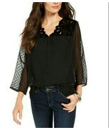 Style &amp; Co, Mixed-Media Sheer/Velvet Dot Blouse with Cami, Black, Oversi... - £21.94 GBP