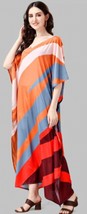 Indian Printed Feather Red-Orange Maxi Kaftan Dress Women Nightwear - £25.57 GBP