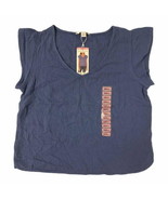 Three Dots Women&#39;s Short Sleeve V-Neck Double Layer Cotton Gauze Shirt LG - $12.32