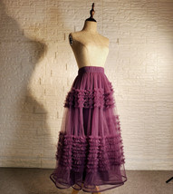 PLUM Tiered Midi Tulle Skirt Outfit Women Custom Plus Size Fluffy Tulle Skirt image 1
