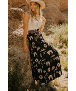 Black Western Print Tiered Ruffled High Waist Maxi Skirt - $311.56 MXN