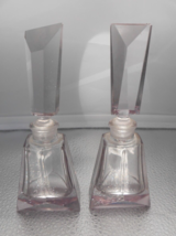 2 Vintage Art Deco Czech perfume bottles 6 1/4&quot; glass octagon lavender - £97.88 GBP