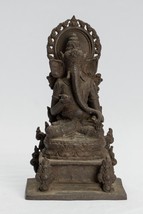 Antique Javanese Style Bronze Seated Indonesian Ganesha Statue - 18cm/7&quot; - £796.84 GBP