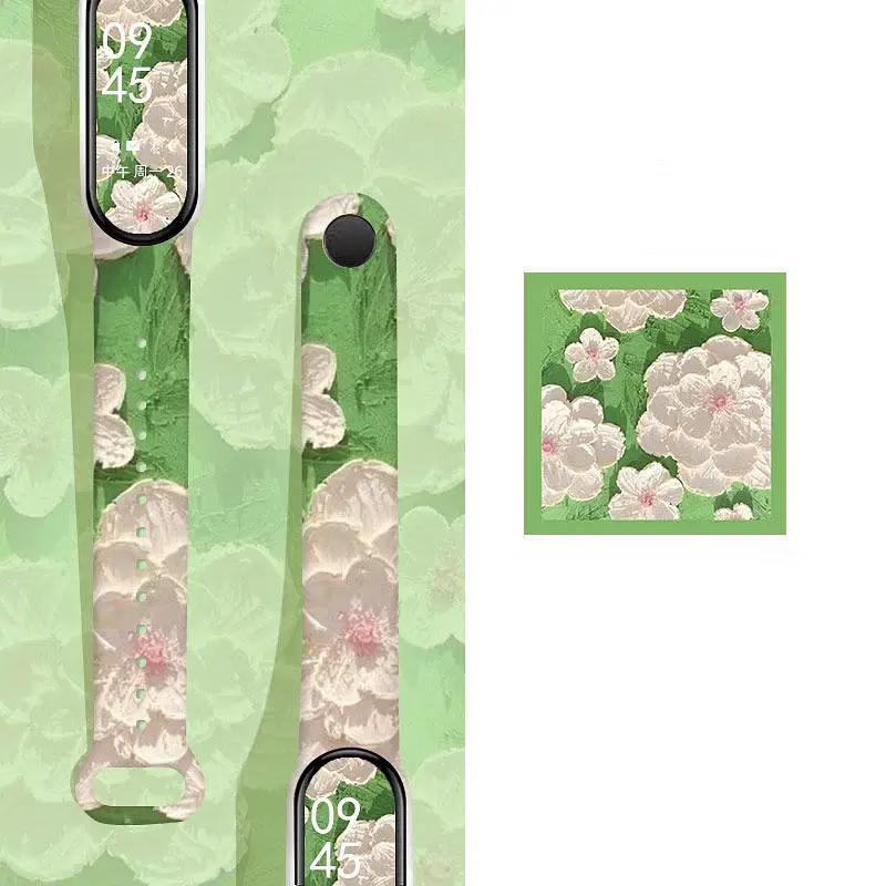 Color: Light Blue, Size: M - For Mi Band 7 6 5 4 3 Strap Silicone Flower... - $5.93