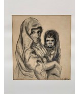 BLUTAL BLUTTAL MOTHER WITH CHILD 1960&#39;S DRAWING GRAPHITE CHARCOAL PASTEL... - £32.27 GBP