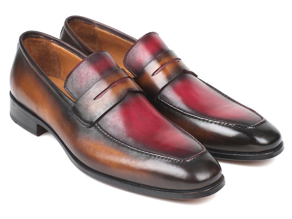 Paul Parkman Mens Shoes Loafers Brown Bordeaux Dual Tone Handmade Slip-O... - $379.99