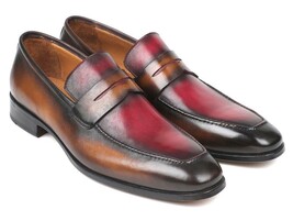 Paul Parkman Mens Shoes Loafers Brown Bordeaux Dual Tone Handmade Slip-O... - $379.99