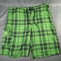 O&#39;Neill Men&#39;s Shorts Size 36x22 Green Plaid Tartan Board / Swim Trunks Tie - £19.12 GBP
