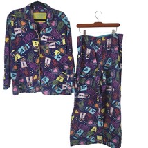 Victoria&#39;s Secret Pajama Set L Womens Button Front Purple Long Sleeve 2 Piece - £23.55 GBP