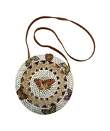 Handmade Round Rattan Crossbody Bag – Butterfly Design – 7.5 x 3 in – New from P - $30.00