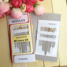 Milliners Hand Straw Needles Gold Eye Stainless Steel Size 3/9 Set of 16 - $3.29