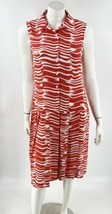 CAbi Brushstroke Dress Size M Red White Collared Drop Waist Pleated Wome... - $69.30
