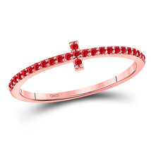 10kt Rose Gold Womens Round Ruby Cross Stackable Band Ring 1/6 Cttw - £127.60 GBP