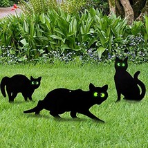 3 Pack Halloween Metal Black Cat With Reflective Eyes Halloween Yard Signs Stake - £24.08 GBP