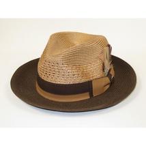 Men's Bruno Capelo Belvedere 2-Tone Straw Style Fedora Hat BD959 Tan Brown image 3