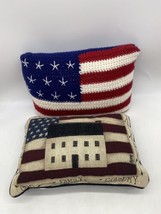 2 American Flag Throw Pillows Crochet And God Family Country Veteran Patriotic - £27.96 GBP