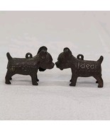 Two Vintage 1940s Ideal Dog Food Metal Good Luck Charm Pair  Boston Terr... - $16.39