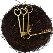 20 Heart Skeleton Keys 84mm Large Valentines Love Jewelry Gifts Gold Bulk - £19.61 GBP
