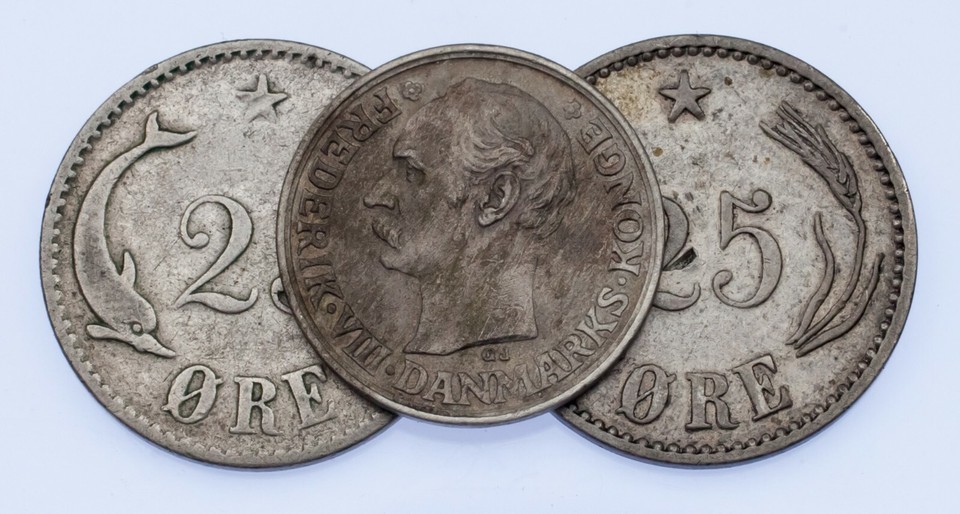 1874-1912 Denmark 10-25 ore coin full of 3, km 796.1, 796.2, 807-
show o... - $83.46