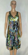 Alberto Makali Artsy Colorful Crinkle Pleated Evening Dress Womens Medium EUC - £54.47 GBP