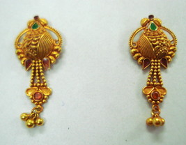 Traditional design 20kt gold earrings ear stud handmade gold jewelry - $484.11