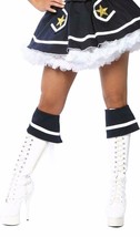 Navy Blue Boot Cuffs Toppers White Stripe Lace Up Sailor Captain Costume... - $10.25