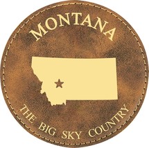 Montana State Outline with Motto 4&quot; Round Leather 6-Coaster Set with Hol... - $23.99