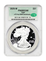 2020-W $1 Silver Eagle CACG PR69DCAM (v75 Privy, WWII Anniversary) - £322.18 GBP