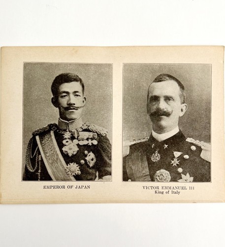 1914 WW1 Print Japan Emperor & Victor Emmanuel III Antique Military Collectible Item image 2