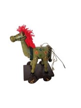 Vintage Wooden Green Trojan Horse Christmas Ornament Handpainted 1980s Holiday - £15.05 GBP