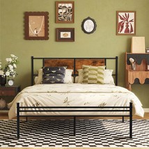 Full Size Metal Bedframe Wood Panel Headboard - Black+Brown Finish - €108,73 EUR