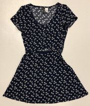 H&amp;M Divided Floral Dark Blue Dress Button Zip size 2 Worn Once - £8.95 GBP
