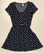 H&amp;M Divided Floral Dark Blue Dress Button Zip size 2 Worn Once - £8.88 GBP