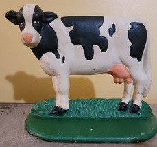 Vtg Cast Iron Dairy Cow Door Stop Holstein Heavy Country Farmhouse Decor - £16.62 GBP