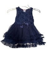 Nanette Lepore Toddler Dress Navy Blue 3T Embellished Floral Lace Ruffle - $18.81