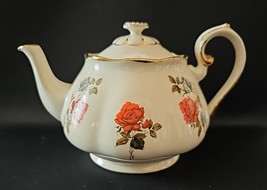 Vintage 1970s Arnels Ceramic Teapot Red Rose Transferware with Gold Deta... - $61.15