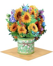 Mothers Day Paper Flower Bouquet Pop Up Cards, Sunflower 3D Popup Birthday Cards - £11.80 GBP