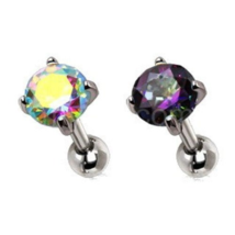 316L Stainless Steel Prong Set Iridescent Cubic Cartilage Earring - $22.99