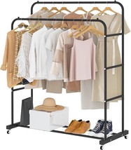 Laiensia Double Rods Clothing Rack With Wheels, Garment Rack For Hanging... - $46.95