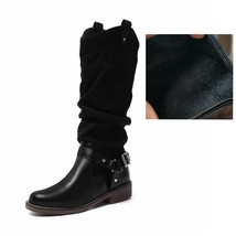 New Western boots for Woman mid- calf slip on boots cowboy shoes round toe low h - £75.84 GBP