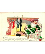 Santa in Green Suit by Fireplace w Stockings Embossed DB Postcard T19 - $12.34 CAD