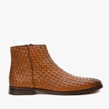 The Wellington Tan Handwoven Leather Men Boot with a Zipper Final Sale! image 5