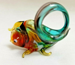 Russian Hand-Blown Art Glass Figurine Gecko Lizard Amber Blue Black - $21.50