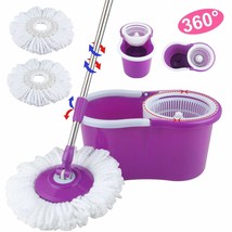 Microfiber Spinning Magic Floor Mop With Bucket 2 Head 360 Rotating Purple - £40.79 GBP