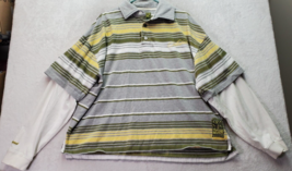 Akademiks Polo Shirt Men 2XL Multi Striped Cotton Long Sleeve Logo Slit Collared - £11.57 GBP