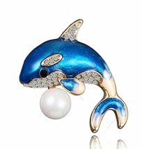 Christmas New Year Stunning Diamonte Gold Plated Dolphin Brooch Pin Broach A6 - $13.43