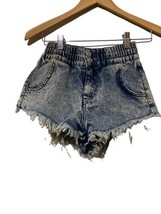 BDG Denim Blue Acid Wash Rise Cheeky Jean Shorts  Size 25W Cut Off Button - £13.44 GBP