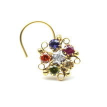 Gold Plated Indian Style Nose Studs Multi White Star  CZ Twisted nose ring - £11.95 GBP